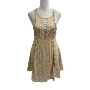 FREE PEOPLE Crochet Lace Embroidered Mini Dress Sleeveless Beige size 2